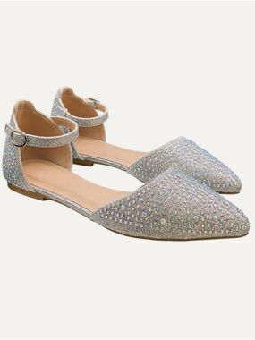 NWT Forever Link Showy Silver Rhinestone Ballet Flats 8 Prom